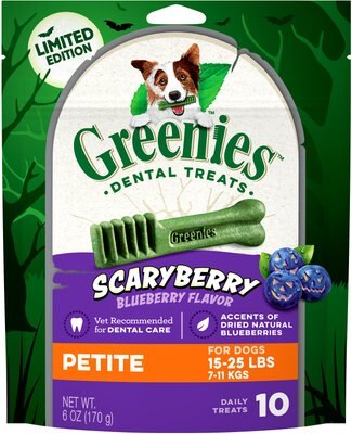 Greenies Scary Berry Blueberry Flavor Petite Dental Dog Treats, 6-oz bag, slide 1 of 1