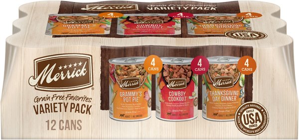 Merrick Grain-Free Favorites Wet Dog Food Variety Pack, 12.7-oz can, case of 12 slide 1 of 8