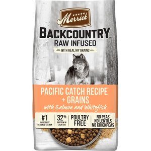 Merrick Backcountry Chicken-Free Raw Infused Pacific Catch Recipe With Healthy Grains Dry Dog Food, 4-lb bag