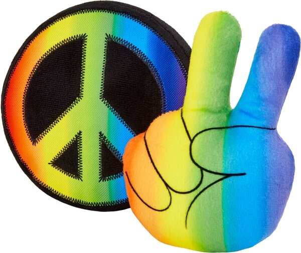 Frisco Retro Peace Sign Plush Squeaky Dog Toy, 2 count slide 1 of 4