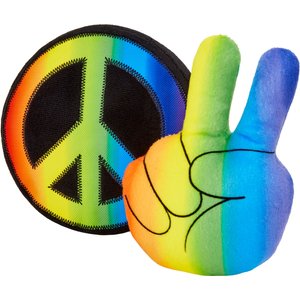 Frisco Retro Peace Sign Plush Squeaky Dog Toy, 2 count