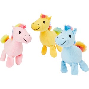 Frisco Retro Colorful Pony Plush Squeaky Dog Toy, 3 count
