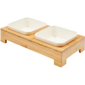 Frisco Square Melamine Dog & Cat Bowl Set with Bamboo Stand, 2.5 Cups