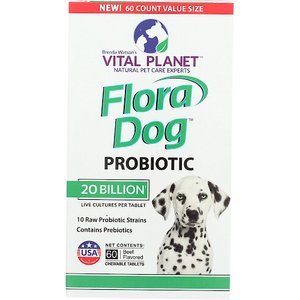 Vital Planet Flora Dog Daily Probiotic Beef Flavor Chewable Tablet Dog Supplement, 60 count