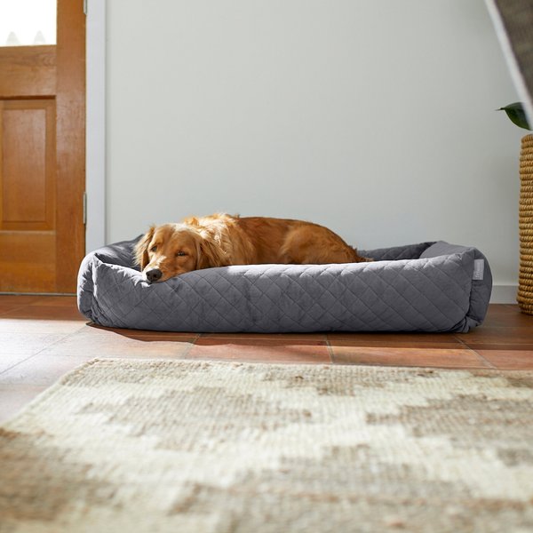 Frisco Velvet Rectangular Bolster Cat & Dog Bed, Gray, X-Large slide 1 of 6