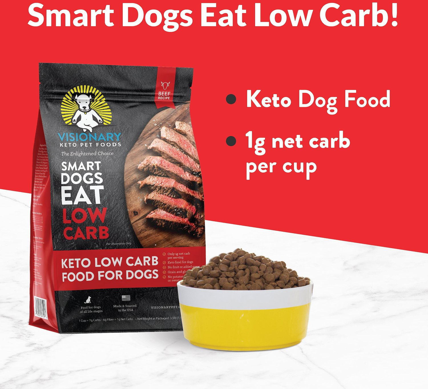 VISIONARY PET FOODS Keto Low Carb Beef Recipe Dry Dog Food, 3.5lb bag