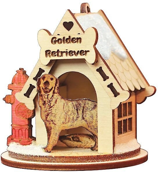 Old World Christmas Golden Retriever Dog House Glass Tree Ornament slide 1 of 3