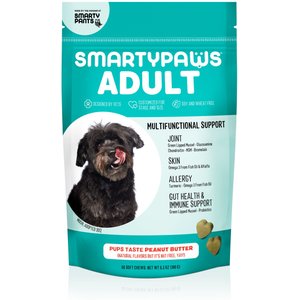 SmartyPaws Adult Multifunctional Support Peanut Butter Flavor Dog Supplement, 60 count