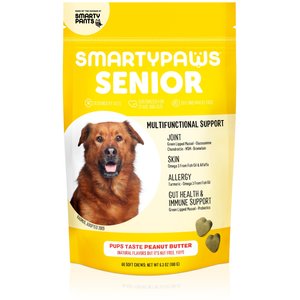 SmartyPaws Senior Multifunctional Support Peanut Butter Flavor Dog Supplement, 60 count