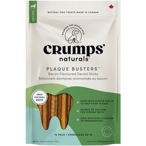 Crumps' Naturals Plaque Busters Bacon Flavor Dental Dog Treats, 3.2-oz bag, 8 count