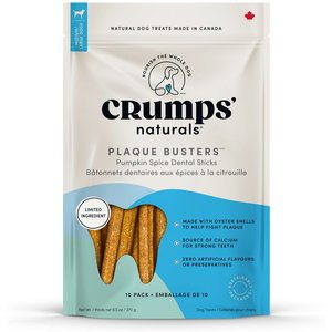 Crumps' Naturals Plaque Busters Pumpkin Spice Flavor Dental Dog Treats, 4.9-oz bag, Count Varies
