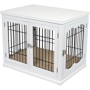 Internet's Best Double Door Furniture Style Dog Crate & End Table, White, 32 inch