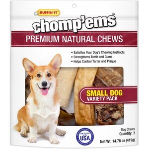 RUFFIN' IT Chomp'ems Premium Natural Chews Variety Pack Small Dog Bone Treats, 7 count