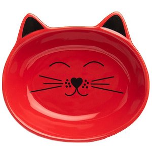 Park Life Designs Oscar Ceramic Cat Bowl, Red, 0.5-cup