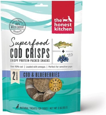 The Honest Kitchen Superfood Cod Crisps Cod & Blueberry Dehydrated Dog Treats, 3-oz bag, slide 1 of 1