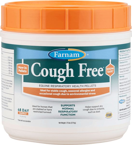 Farnam Cough Free Equine Respiratory Health Pellets Horse Supplement, 1.75-lb jar, 48 Day Supply slide 1 of 9