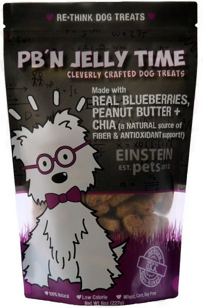 Einstein Pets Wheat-Free PB'N Jelly Time Real Blueberries, Peanut Butter & Chia Oven Baked Dog Treats, 8-oz bag slide 1 of 3