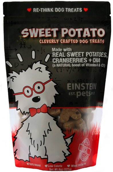 Einstein Pets Wheat-Free Real Sweet Potatoes, Cranberries & Chia Natural Oven Baked Dog Treats, 8-oz bag slide 1 of 4