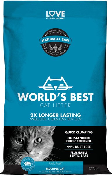 World's Best Multiple Cat Lotus Blossom Scented Clumping Corn Cat Litter, 14-lb bag slide 1 of 4