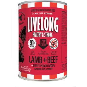 Livelong Healthy & Strong Lamb, Beef & Sweet Potato Recipe Wet Dog Food, 12.8-oz can, case of 12