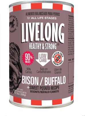 Livelong Healthy & Strong Bison/Buffalo & Sweet Potato Recipe Wet Dog Food, 12.8-oz can, case of 12, slide 1 of 1
