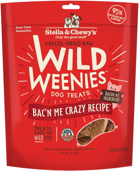 Stella & Chewy's Wild Weenies Bac'n Me Crazy Recipe Freeze-Dried Raw Dog Treats, 3-oz bag slide 1 of 2