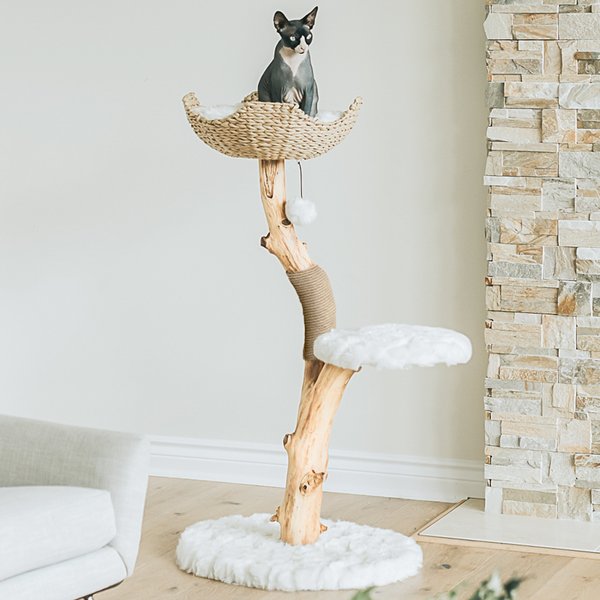 Mau Lifestyle Uni 41-in Faux Fur Basket Bed Cat Tree, White slide 1 of 9