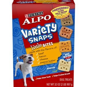 ALPO Variety Snaps Little Bites Beef, Bacon, Cheese & Peanut Butter Dog Treats, 32-oz box