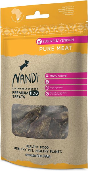 Nandi Bushveld Venison Pure Meat Dog Treats, 3-oz bag slide 1 of 3