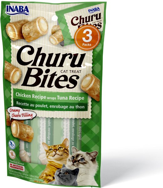 Inaba Churu Bites Chicken Recipe wraps Tuna Recipe Grain-Free Cat Treats, 0.35-oz, pack of 3 slide 1 of 8