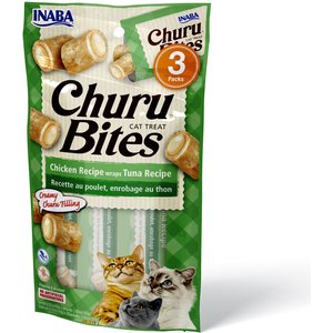 Inaba Churu Bites Chicken Recipe wraps Tuna Recipe Grain-Free Cat Treats, 0.35-oz, pack of 3