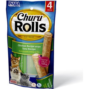 Inaba Churu Rolls Chicken Recipe wraps Tuna Recipe Grain-Free Cat Treats, 0.35-oz, pack of 4