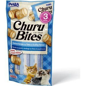 Inaba Churu Bites Chicken Recipe wraps Tuna with Scallop Recipe Grain-Free Cat Treats, 0.35-oz, pack of 3