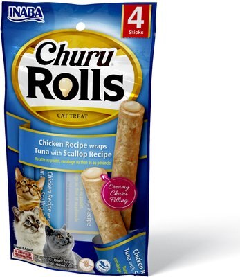 Inaba Churu Rolls Chicken Recipe wraps Tuna with Scallop Recipe Grain-Free Cat Treats, 0.35-oz, pack of 4, slide 1 of 1