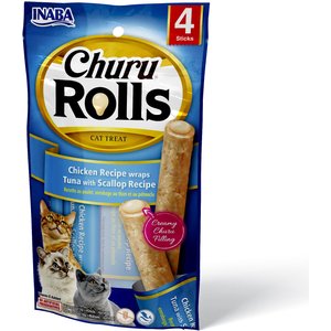 Inaba Churu Rolls Chicken Recipe wraps Tuna with Scallop Recipe Grain-Free Cat Treats, 0.35-oz, pack of 4