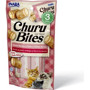 Inaba Churu Bites Chicken Recipe wraps Tuna with Salmon Recipe Grain-Free Cat Treats, 0.35-oz, pack of 3