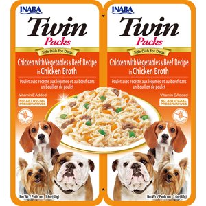 Inaba Twin Packs Chicken with Vegetables & Beef Recipe in Chicken Broth Grain-Free Dog Food Topper, 1.4-oz, pack of 2