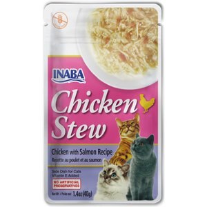Inaba Chicken Stew Chicken with Salmon Recipe Grain-Free Cat Food Topper, 1.4-oz pouch