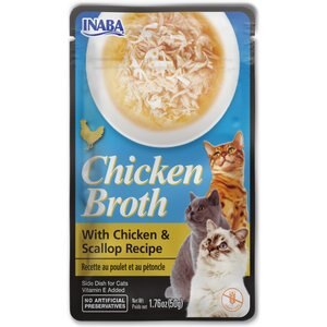 Inaba Chicken Broth Chicken & Scallop Recipe Grain-Free Cat Food Topper, 1.76-oz pouch