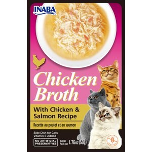 Inaba Chicken Broth Chicken & Salmon Recipe Grain-Free Cat Food Topper, 1.76-oz pouch