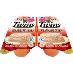 Inaba Twins Tuna & Chicken Recipe Grain-Free Cat Food Topper, 1.23-oz, pack of 2