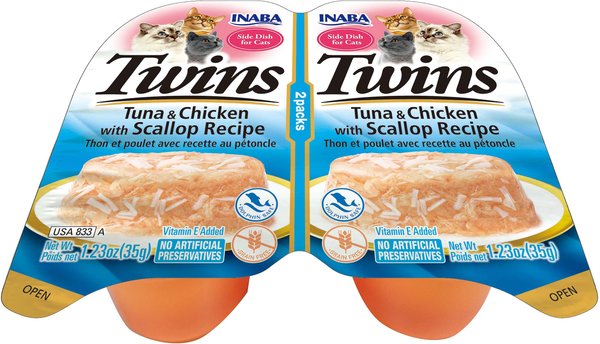 Inaba Twins Tuna & Chicken with Scallop Recipe Grain-Free Cat Food Topper, 1.23-oz, pack of 2 slide 1 of 2