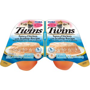 Inaba Twins Tuna & Chicken with Scallop Recipe Grain-Free Cat Food Topper, 1.23-oz, pack of 2