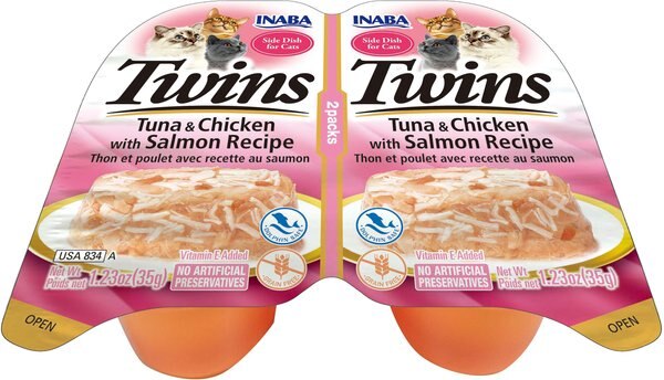 Inaba Twins Tuna & Chicken with Salmon Recipe Grain-Free Cat Food Topper, 1.23-oz, pack of 2 slide 1 of 2