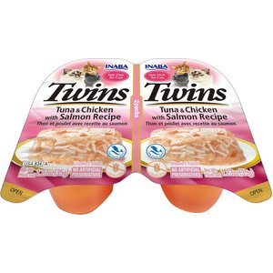 Inaba Twins Tuna & Chicken with Salmon Recipe Grain-Free Cat Food Topper, 1.23-oz, pack of 2