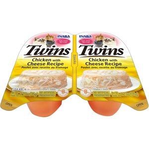 Inaba Twins Chicken with Cheese Recipe Grain-Free Cat Food Topper, 1.23-oz, pack of 2
