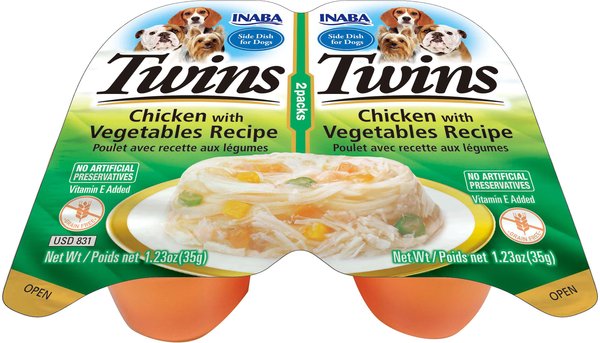 Inaba Twins Chicken with Vegetables Recipe Grain-Free Dog Food Topper, 1.23-oz, pack of 2 slide 1 of 2