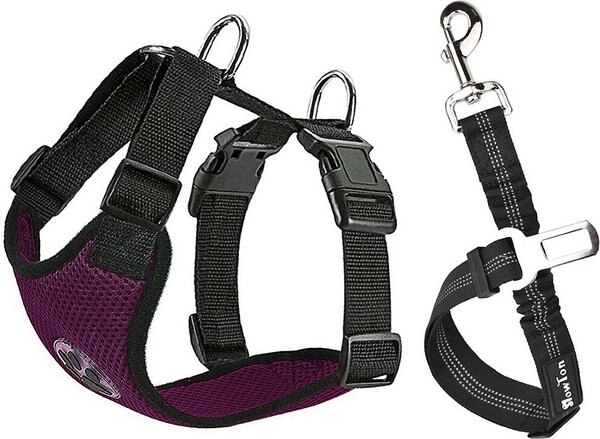 SlowTon Car Safety Dog Harness with Seat Belt, Burgundy, X-Small: 16.5 to 18-in chest slide 1 of 8