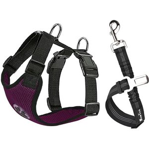 SlowTon Car Safety Dog Harness with Seat Belt, Burgundy, Large: 27.5 to 37-in chest