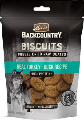 Merrick Backcountry Biscuits Real Turkey + Duck Recipe Grain-Free Freeze-Dried Raw Coated Dog Treats, slide 1 of 1
